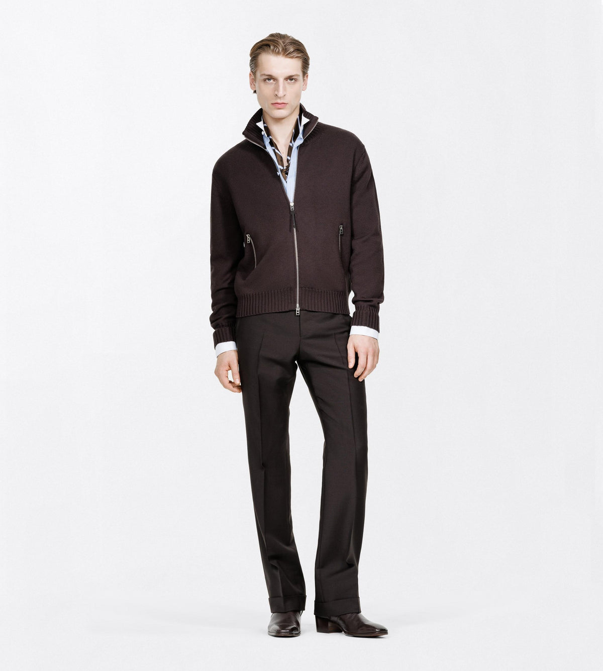 Merino Full Zip with Leather Patches-TOM FORD-Verso