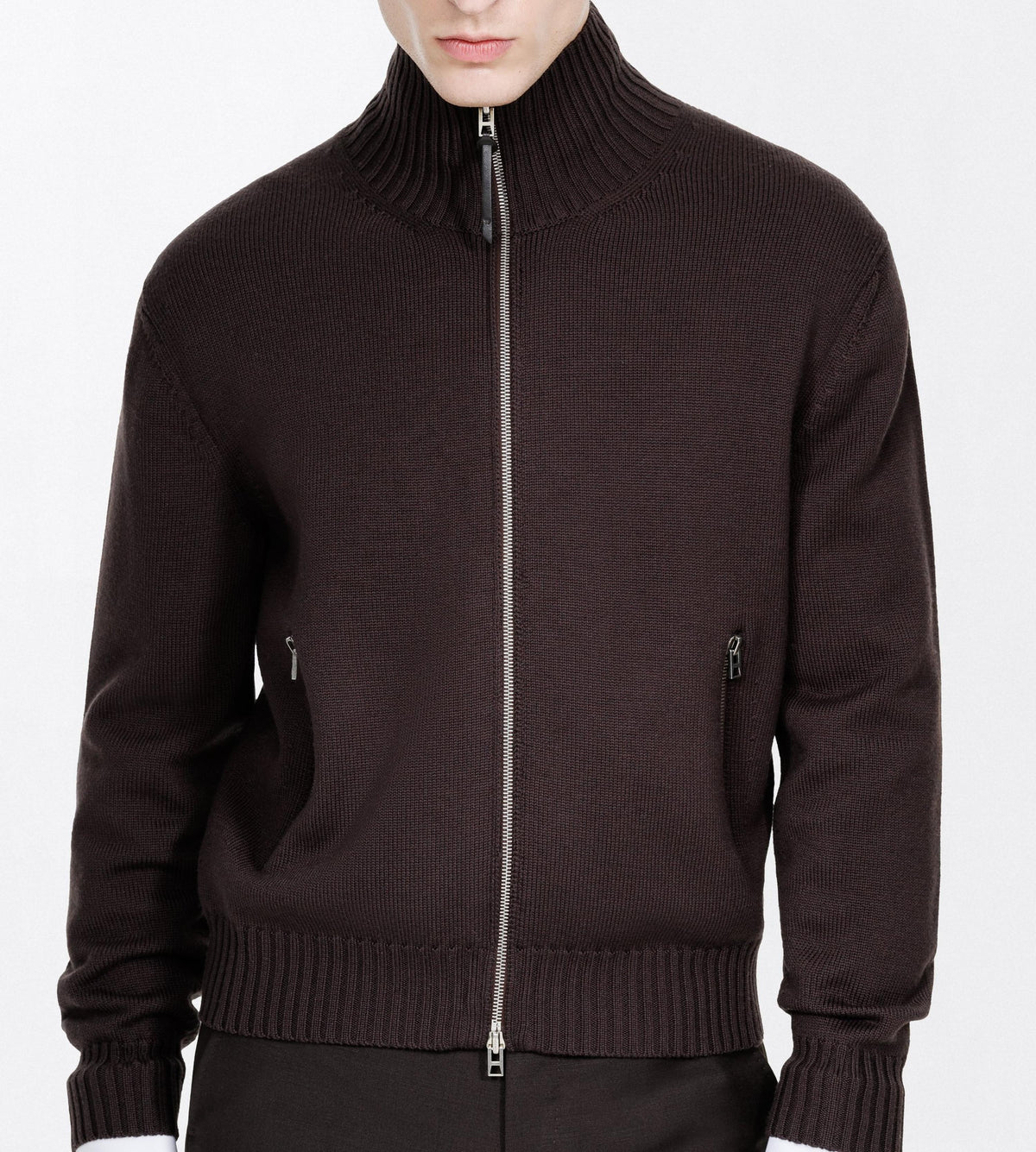 Merino Full Zip with Leather Patches-TOM FORD-Verso