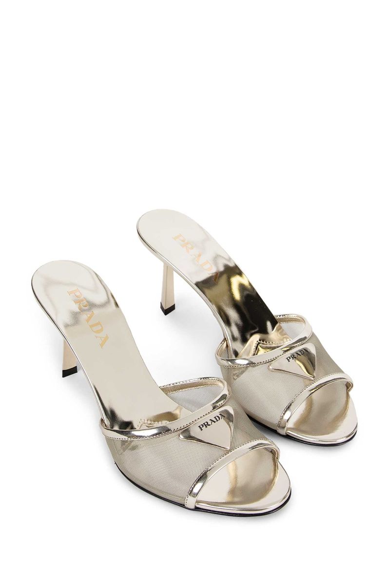 Metallic leather mesh mules-PRADA-Verso