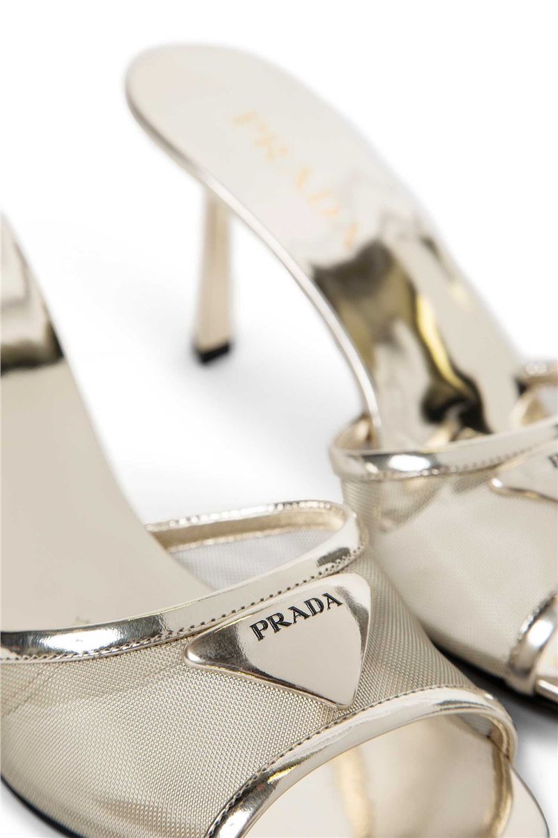 Metallic leather mesh mules-PRADA-Verso
