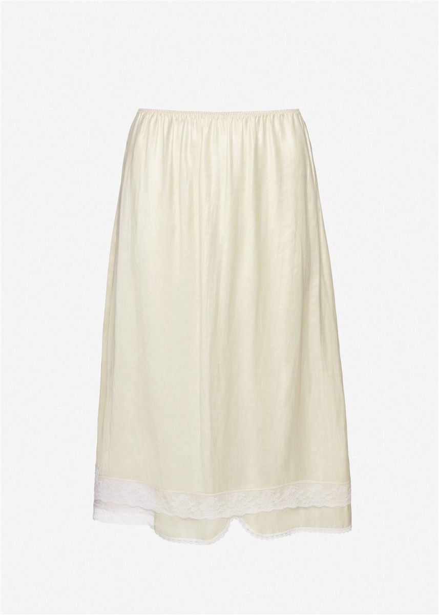 Mid-length slip skirt with lace-trimmed hem in cream-MAGDA BUTRYM-Verso