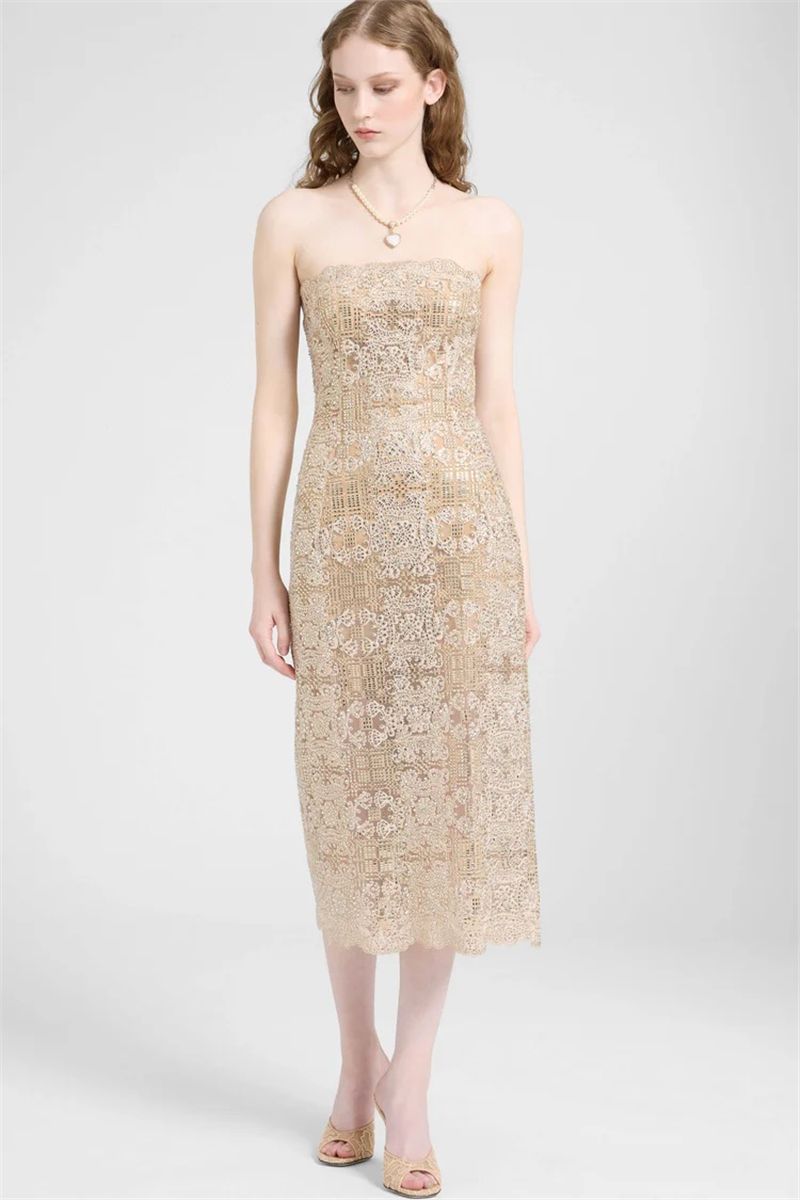 Midi bustier dress in tulle with maiolica embroidery and crystals-ERMANNO SCERVINO-Verso