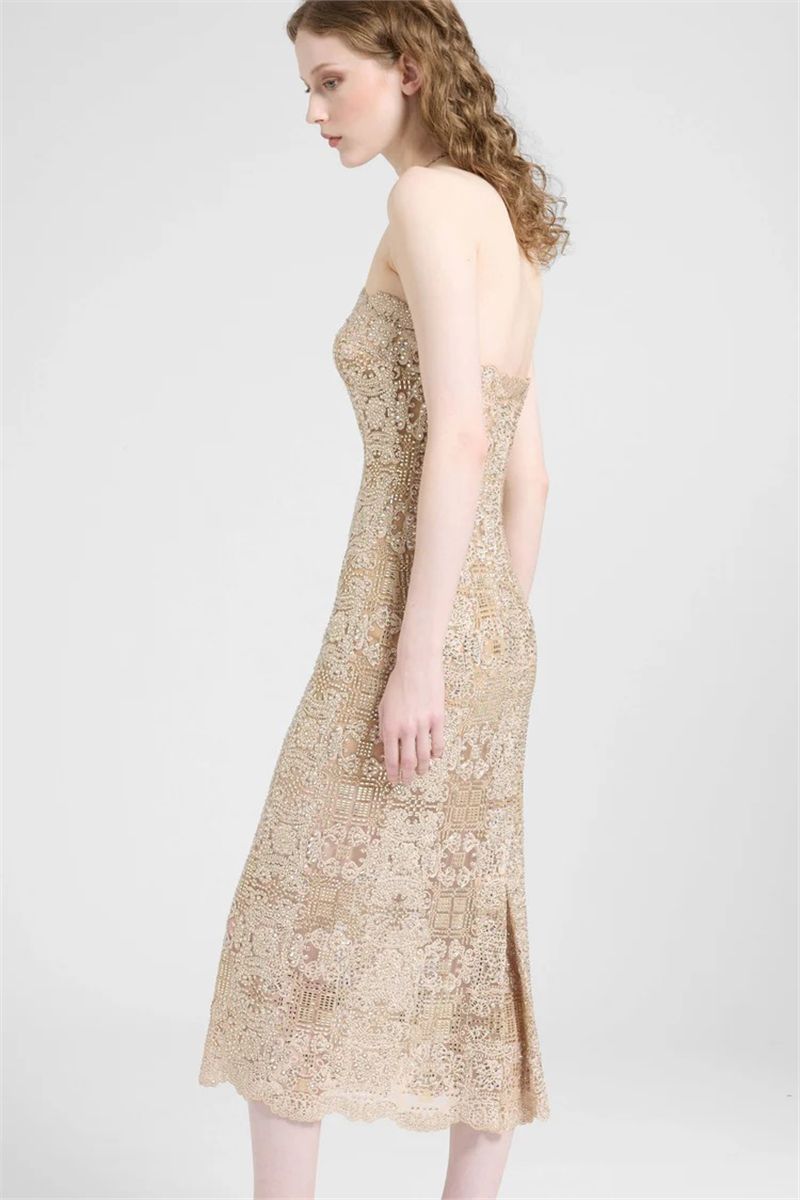 Midi bustier dress in tulle with maiolica embroidery and crystals-ERMANNO SCERVINO-Verso