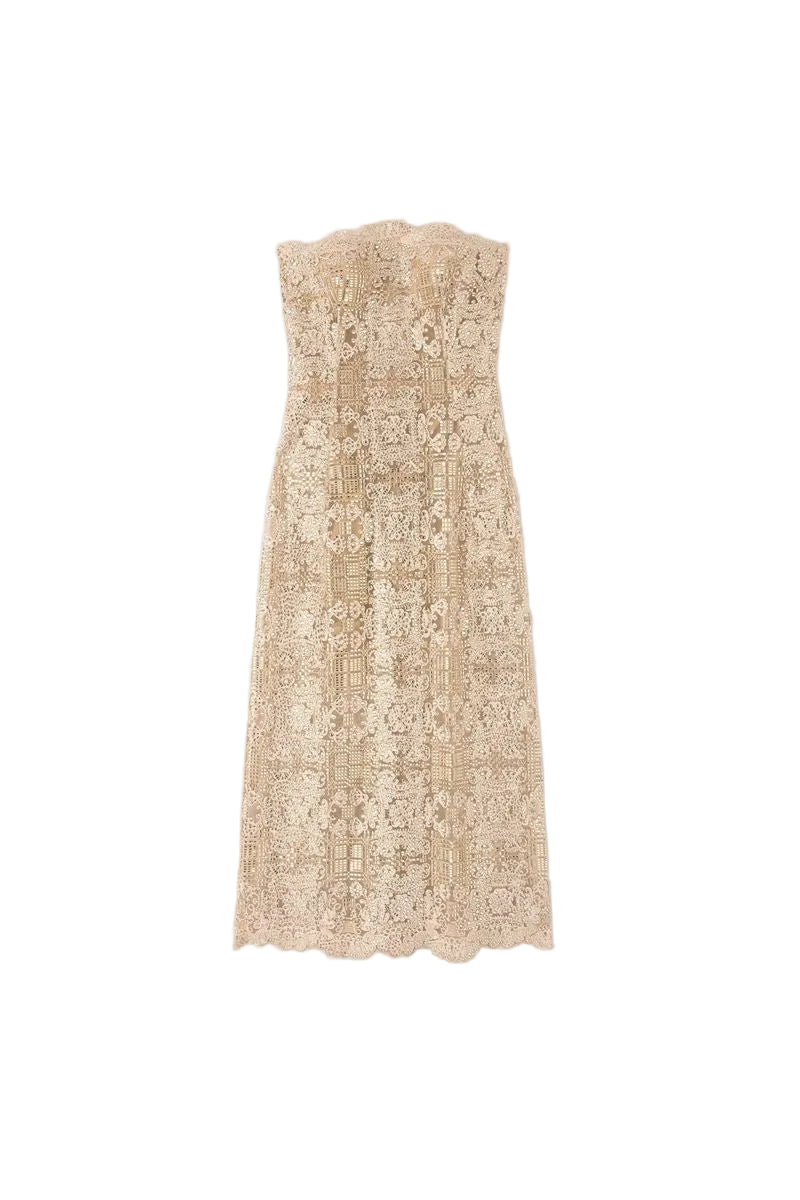 Midi bustier dress in tulle with maiolica embroidery and crystals-ERMANNO SCERVINO-308193-42-Verso