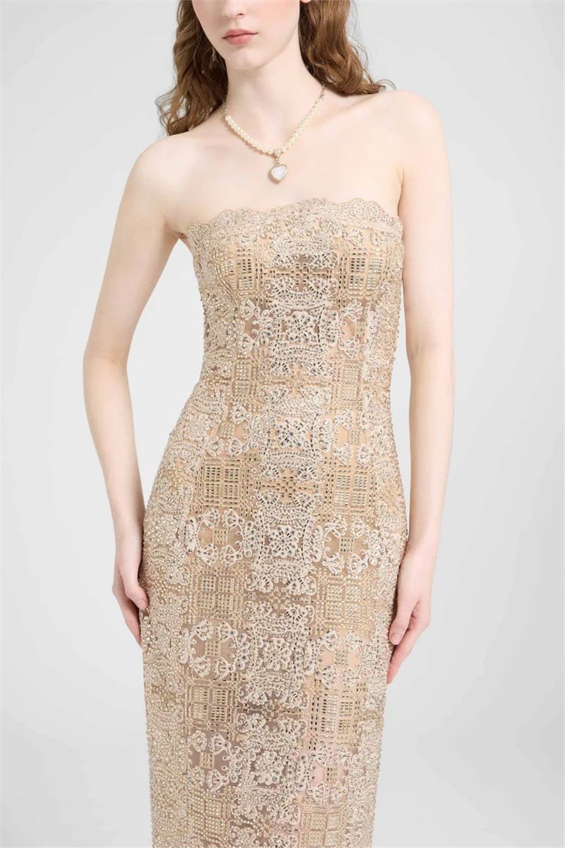 Midi bustier dress in tulle with maiolica embroidery and crystals-ERMANNO SCERVINO-Verso