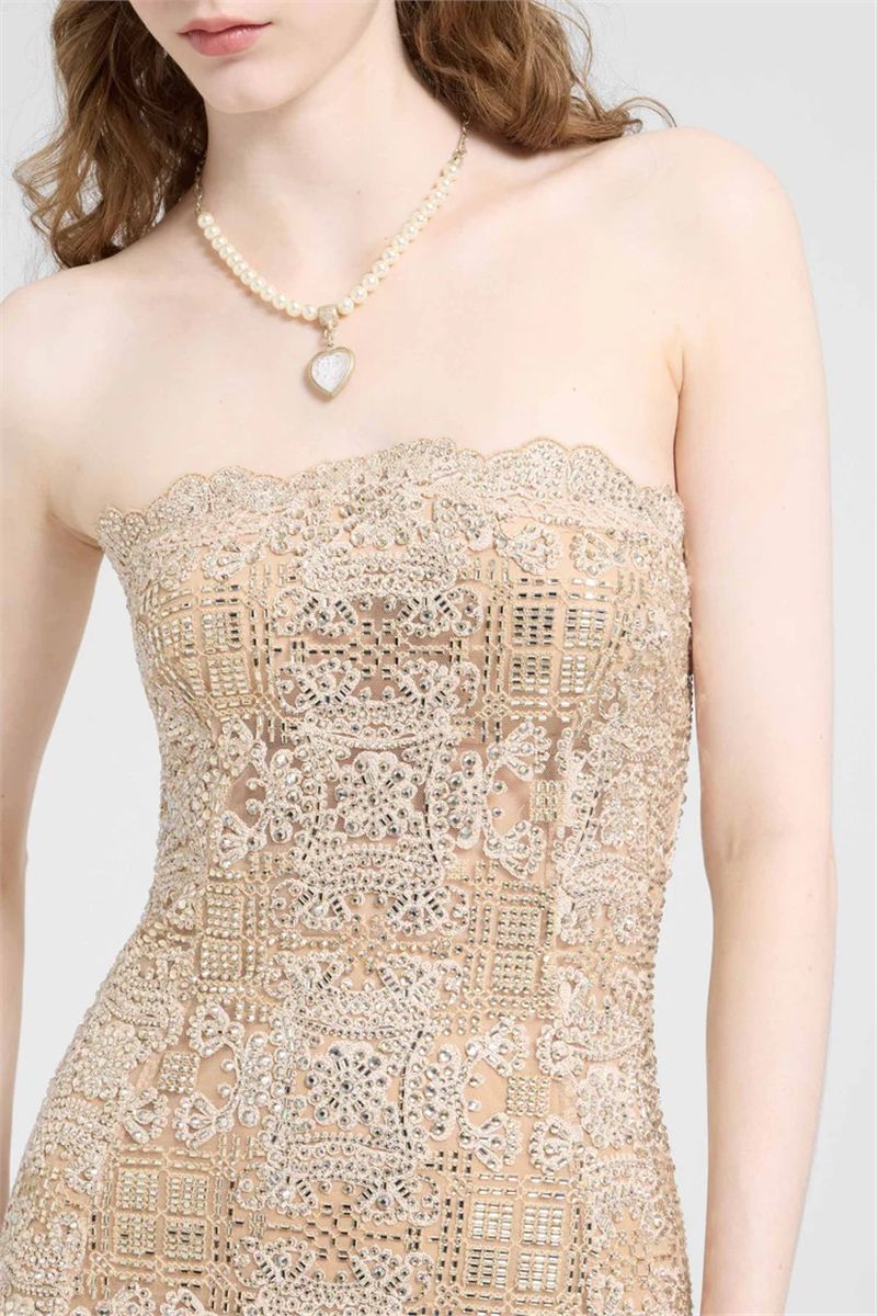 Midi bustier dress in tulle with maiolica embroidery and crystals-ERMANNO SCERVINO-Verso
