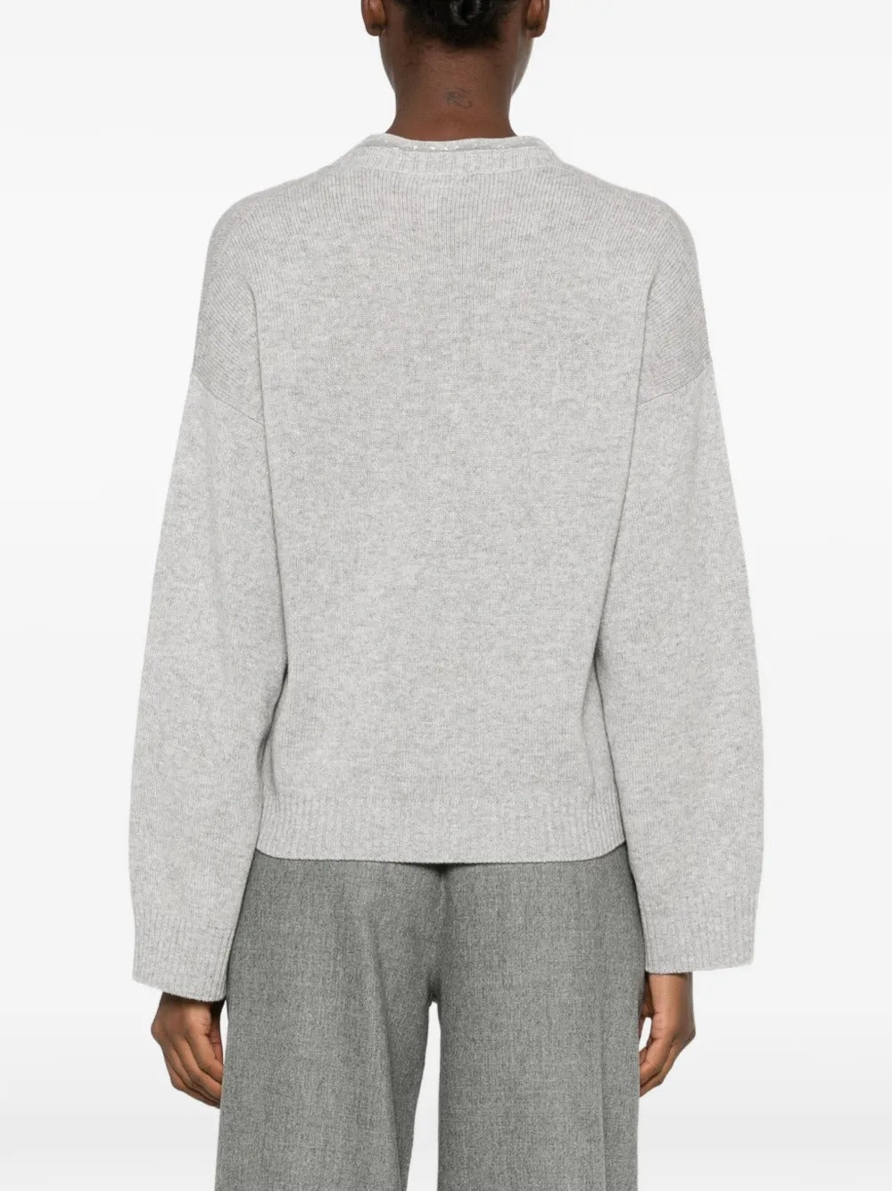 Monili-trimmed v-neck sweater-FABIANA FILIPPI-Verso