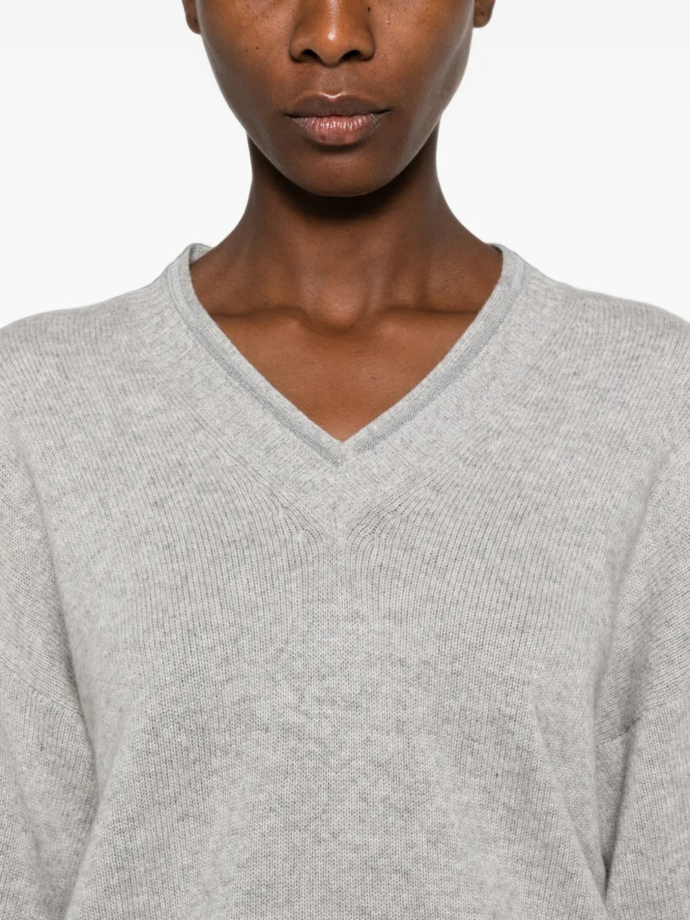 Monili-trimmed v-neck sweater-FABIANA FILIPPI-Verso