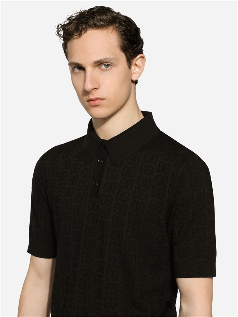 MONOGRAM-JACQUARD SILK POLO SHIRT-DOLCE & GABBANA-Verso