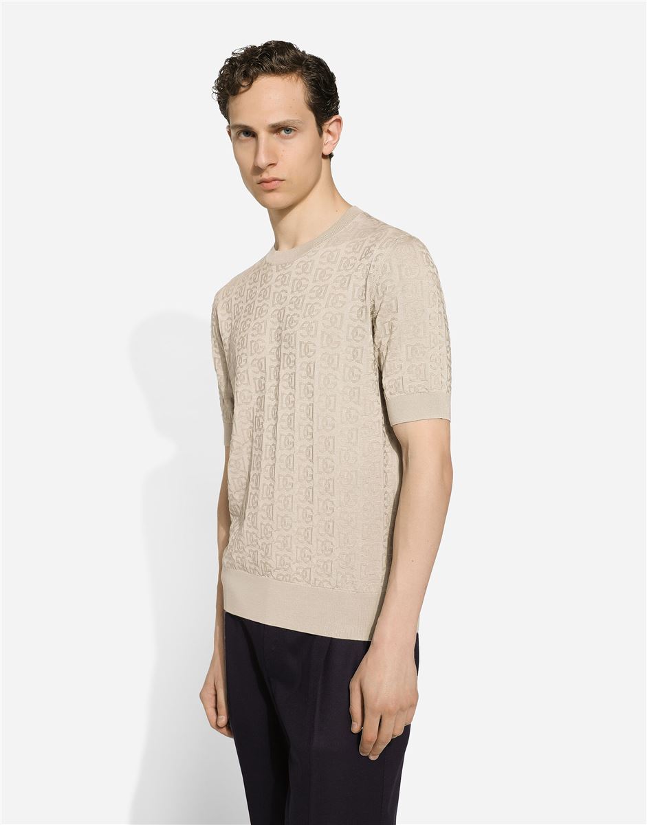 Monogram-jacquard silk t-shirt-DOLCE & GABBANA-Verso