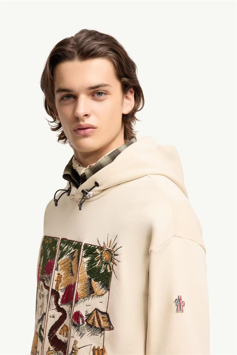Mountain landscape print cotton blend hoodie-MONCLER-Verso
