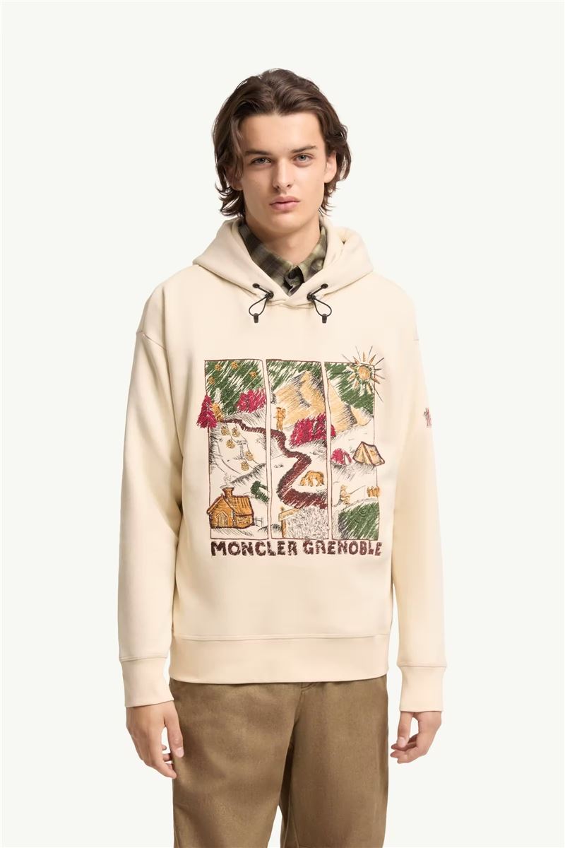 Mountain landscape print cotton blend hoodie-MONCLER-Verso