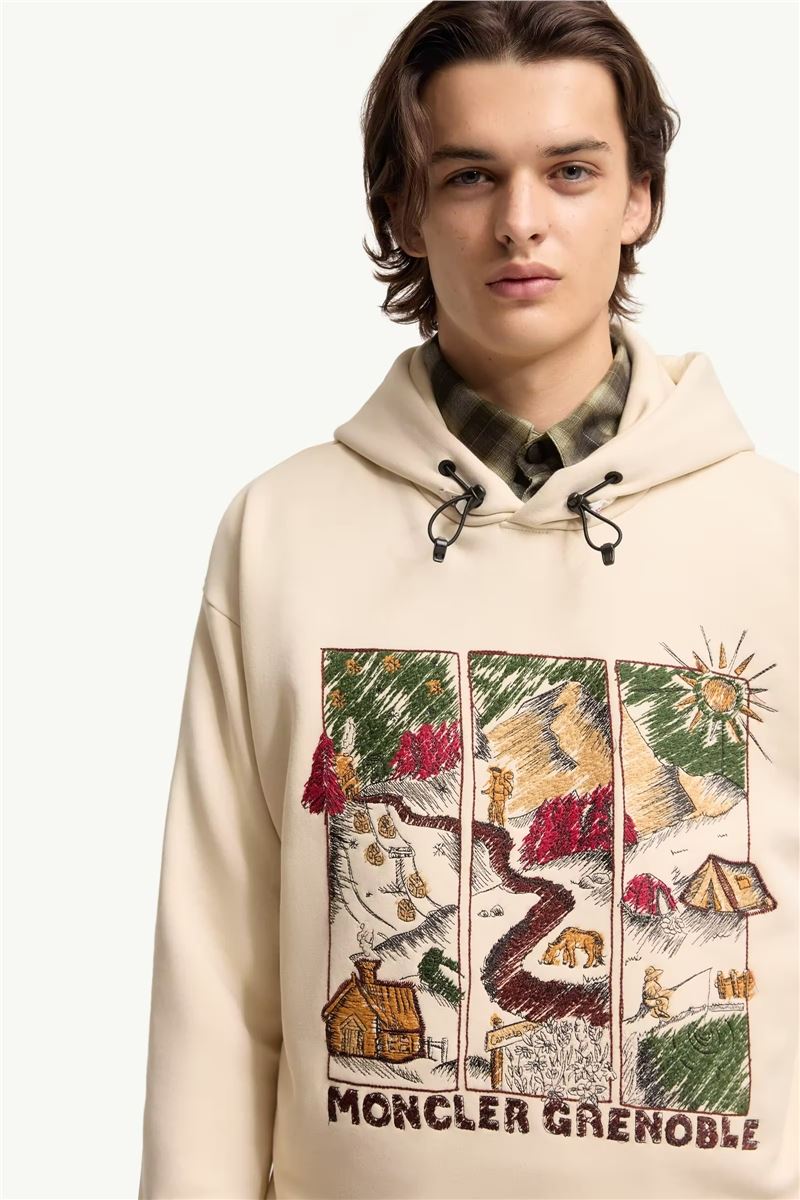 Mountain landscape print cotton blend hoodie-MONCLER-Verso
