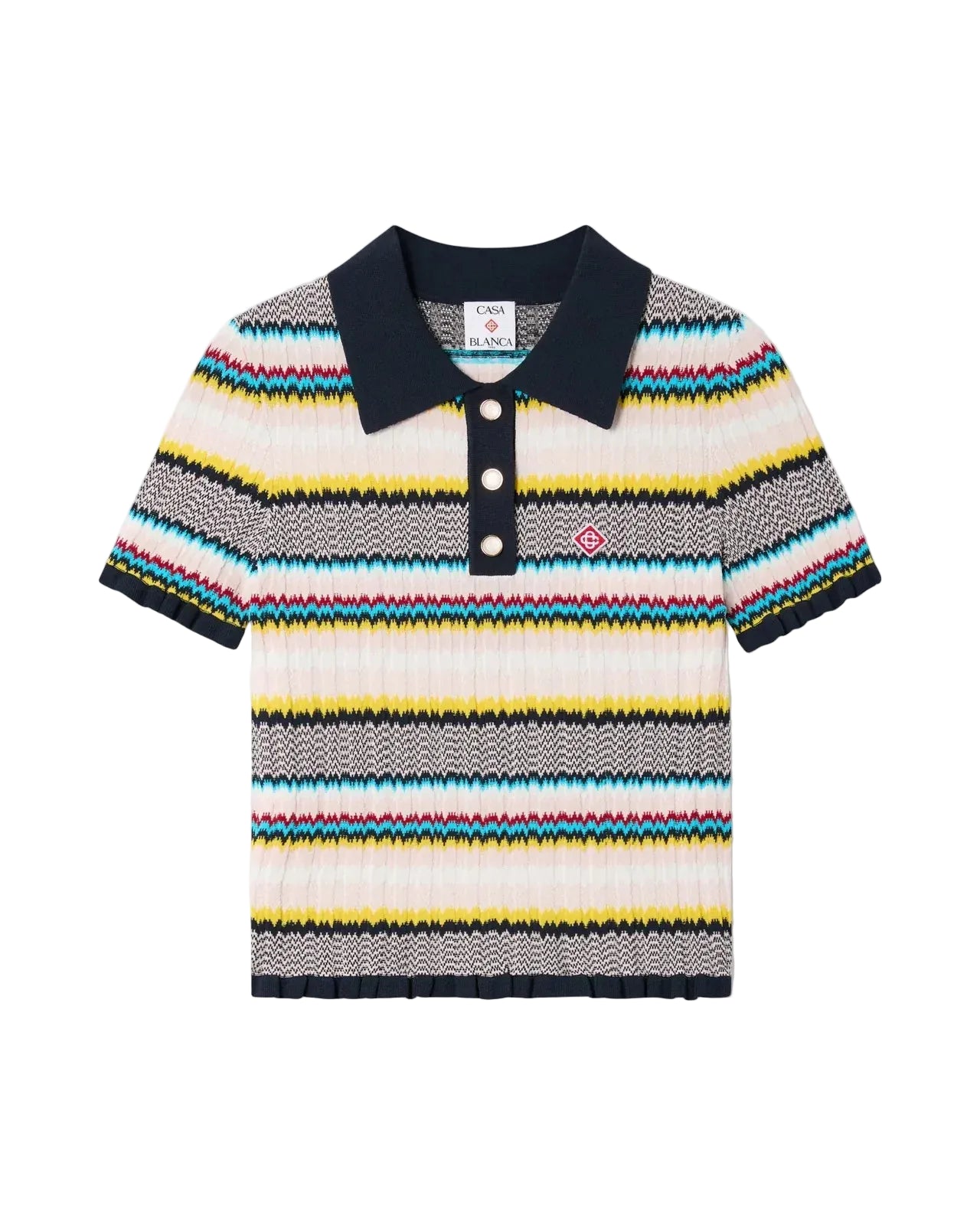 Multicolour Knit Chevron Short Sleeve Polo Shirt