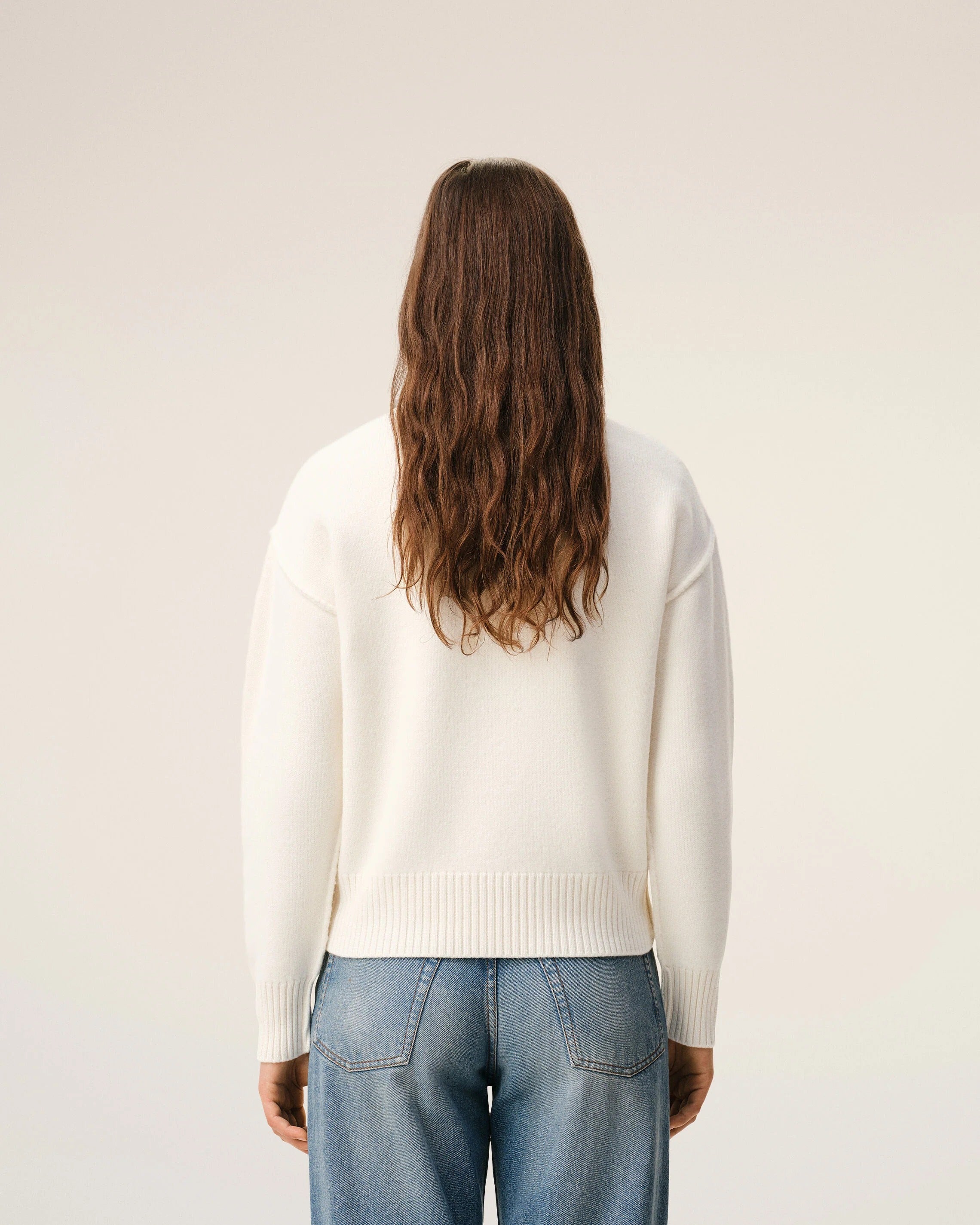 Natural crewneck wool sweater with ami de coeur-AMI-Verso