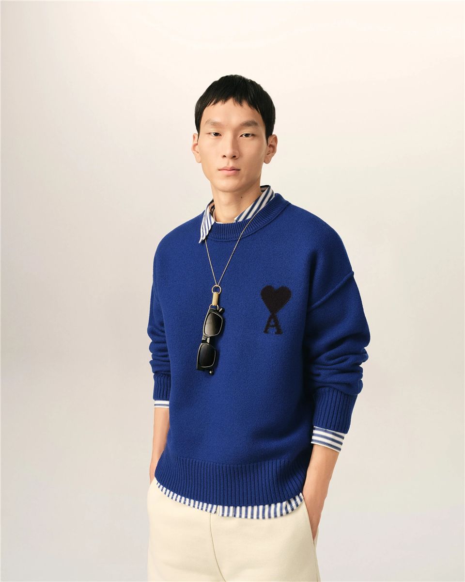 Natural crewneck wool sweater with ami de coeur-AMI-Verso