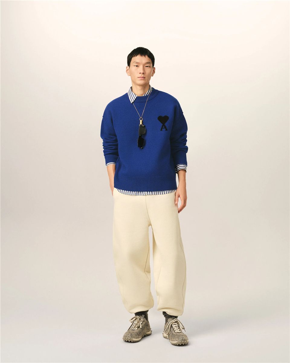 Natural crewneck wool sweater with ami de coeur-AMI-Verso