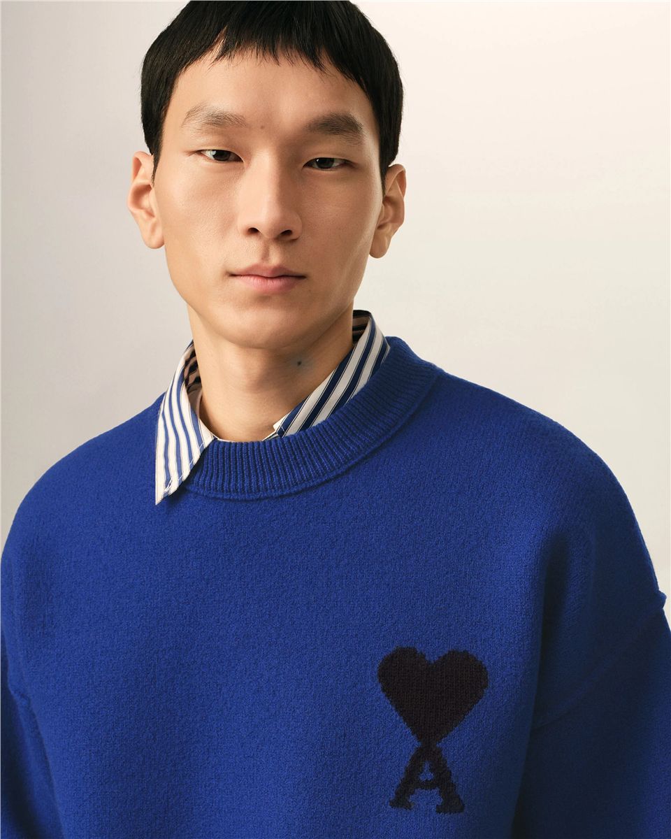 Natural crewneck wool sweater with ami de coeur-AMI-Verso