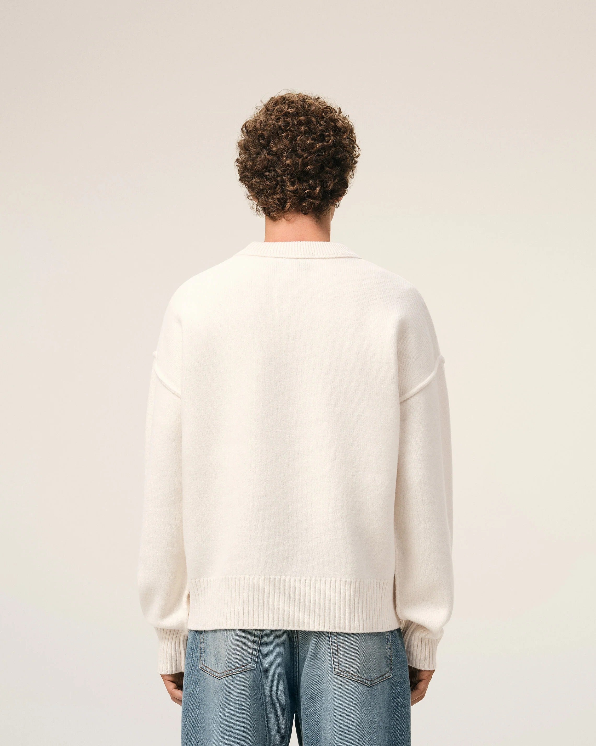 Natural crewneck wool sweater with ami de coeur-AMI-Verso