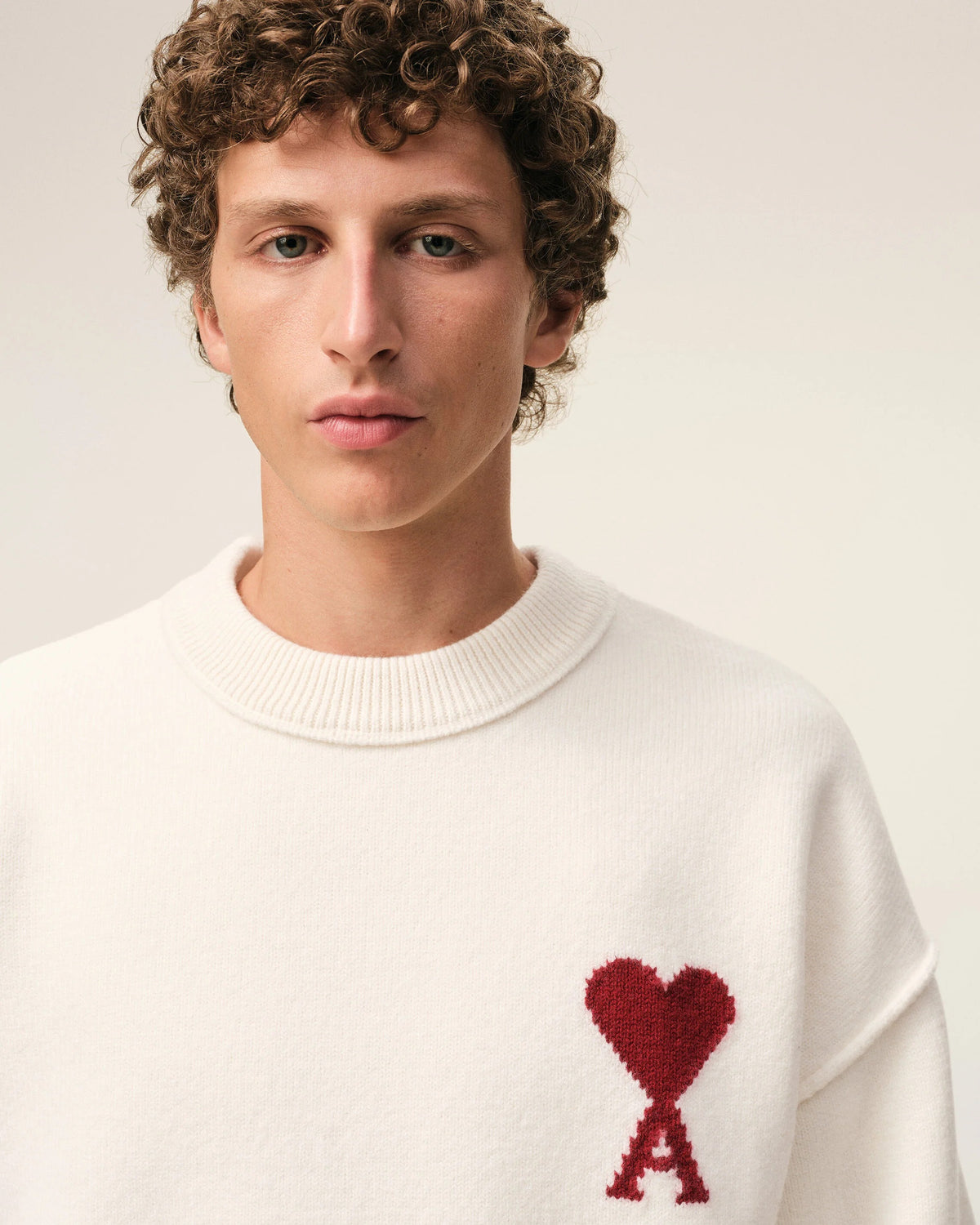 Natural crewneck wool sweater with ami de coeur-AMI-Verso