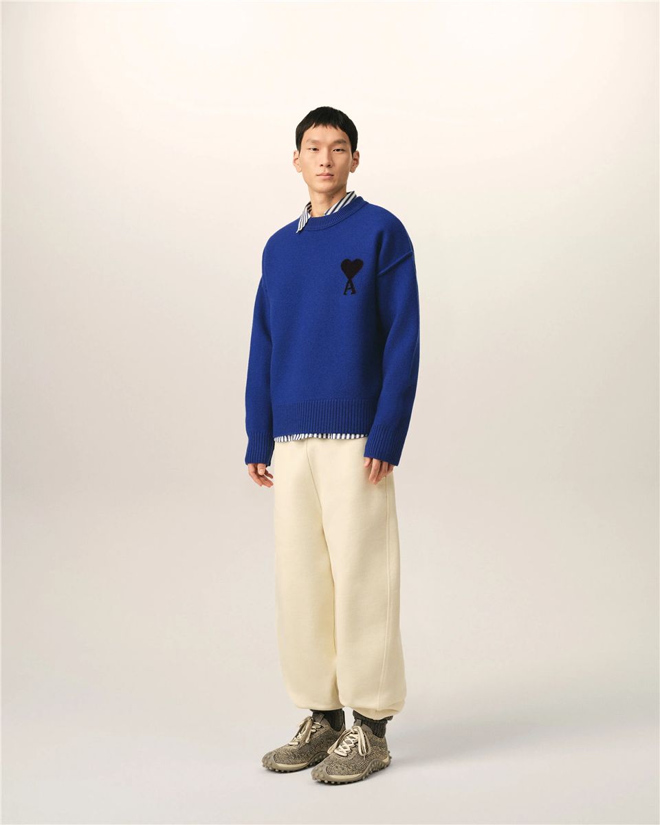 Natural crewneck wool sweater with ami de coeur-AMI-Verso