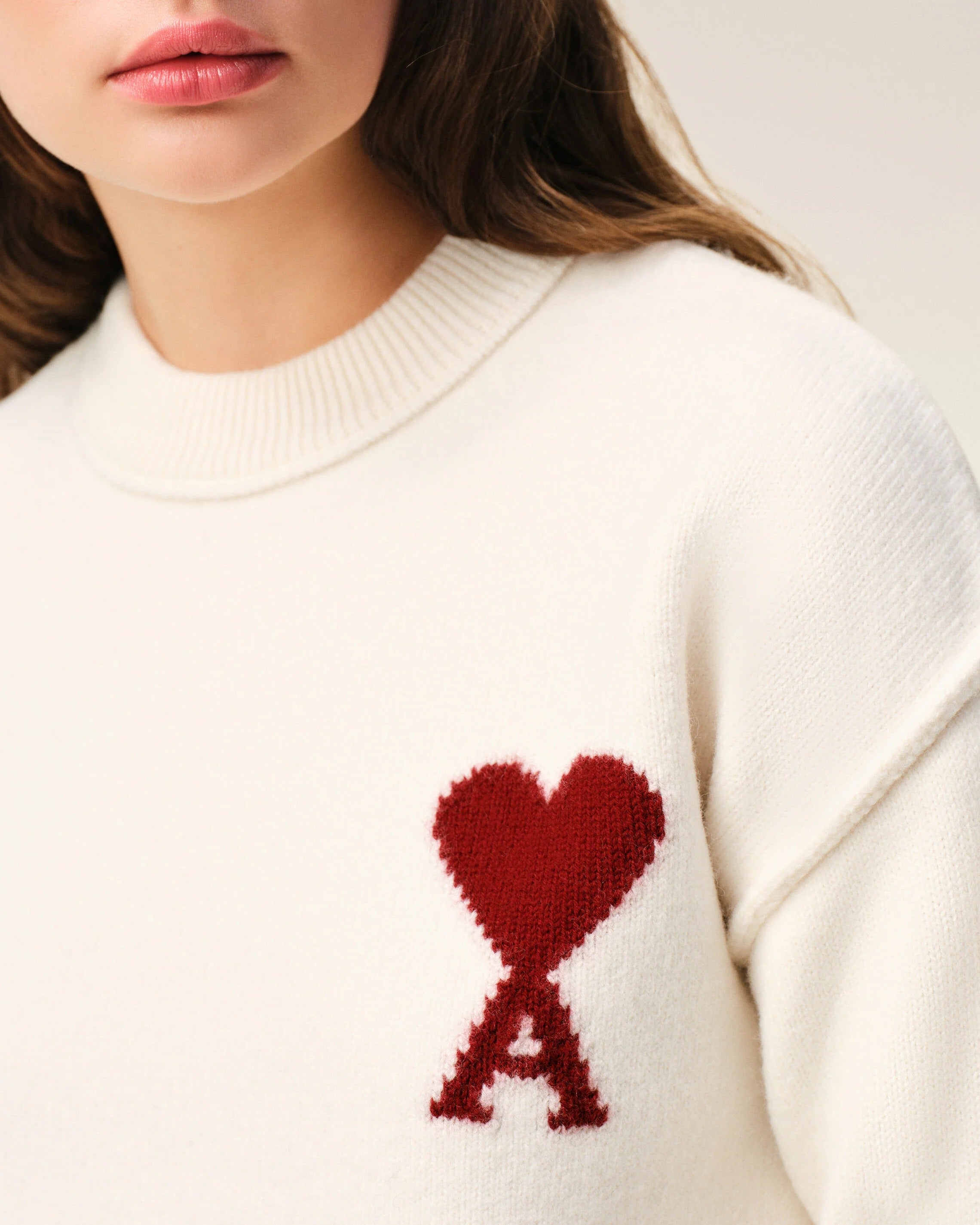 Natural crewneck wool sweater with ami de coeur-AMI-Verso