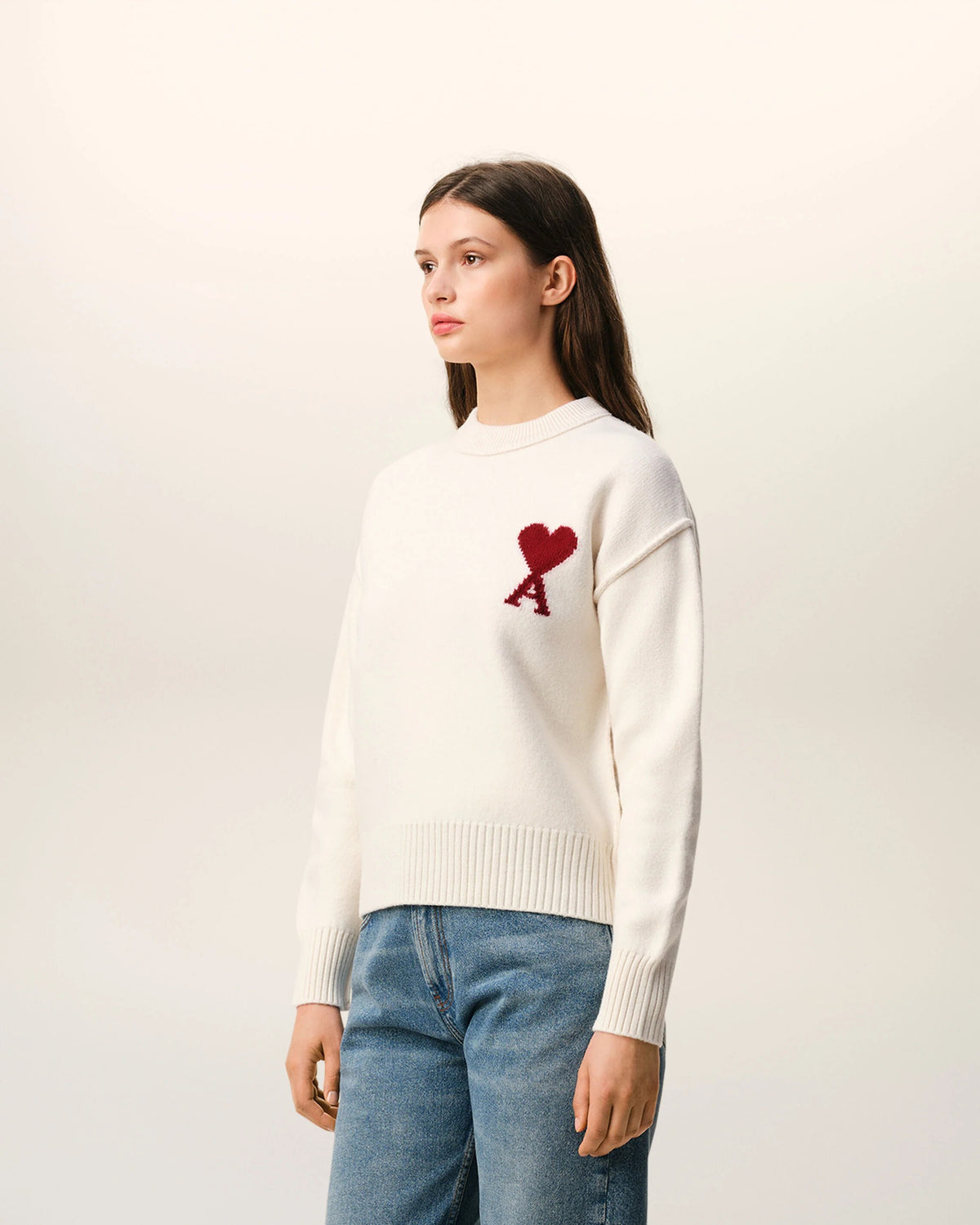 Natural crewneck wool sweater with ami de coeur-AMI-Verso