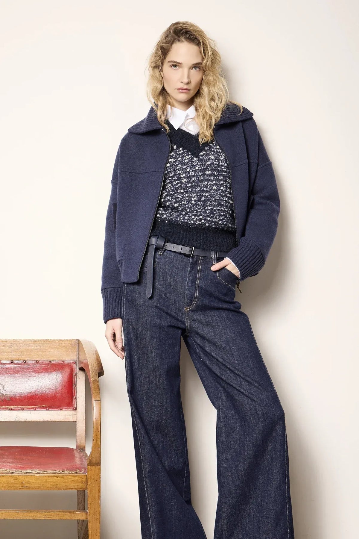 Navy blue cashmere-blend bomber jacket-DEXTERIOR-Verso