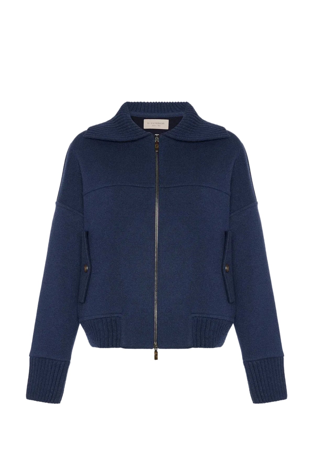 Navy blue cashmere-blend bomber jacket-DEXTERIOR-309678-40-Verso