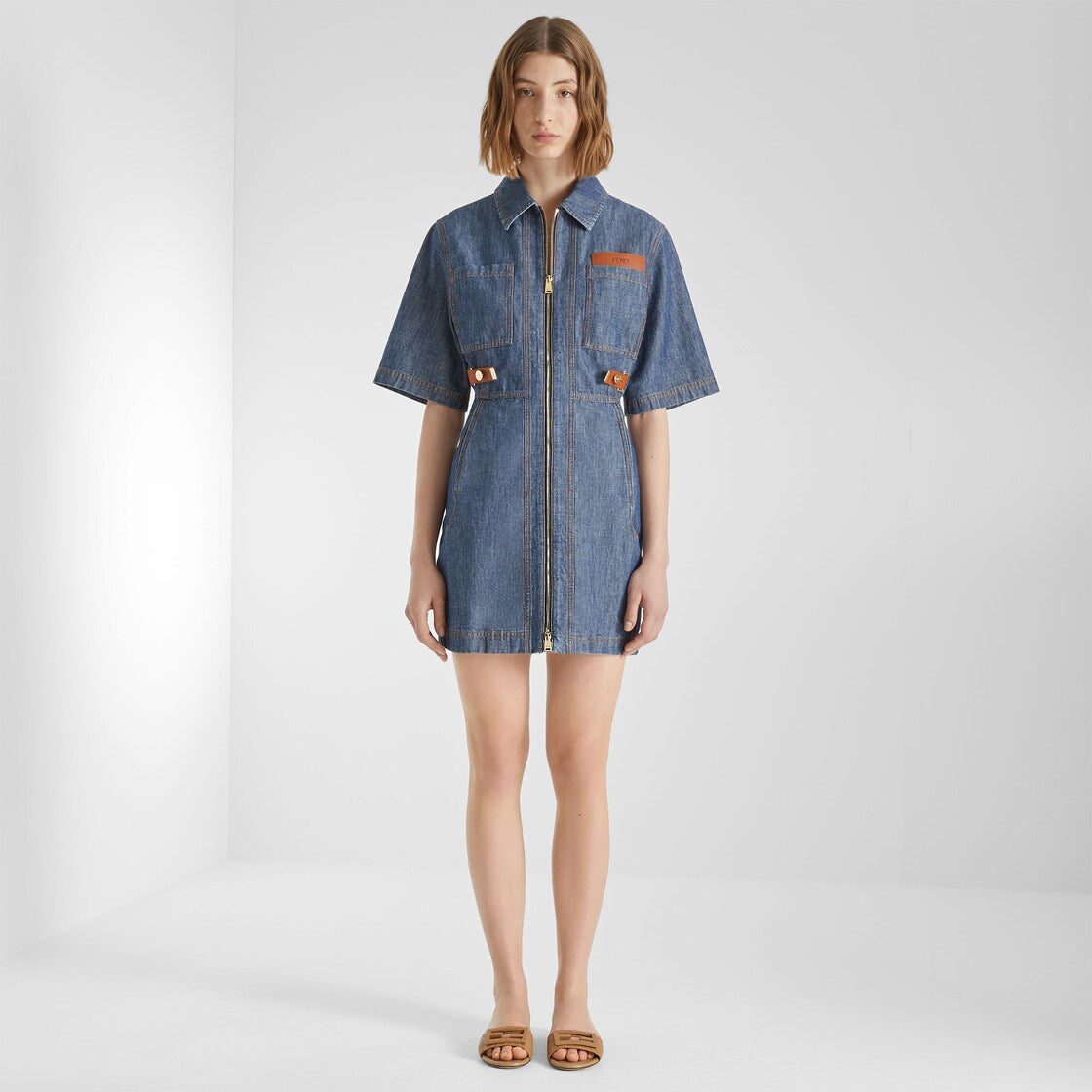 Navy blue chambray dress-FENDI-Verso