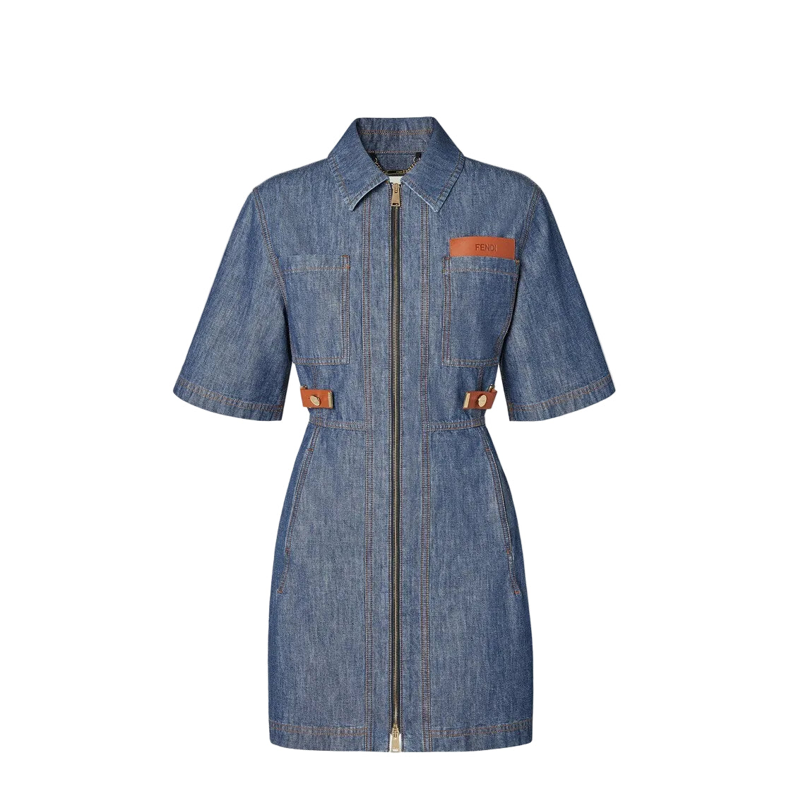 Navy blue chambray dress-FENDI-309223-42-Verso