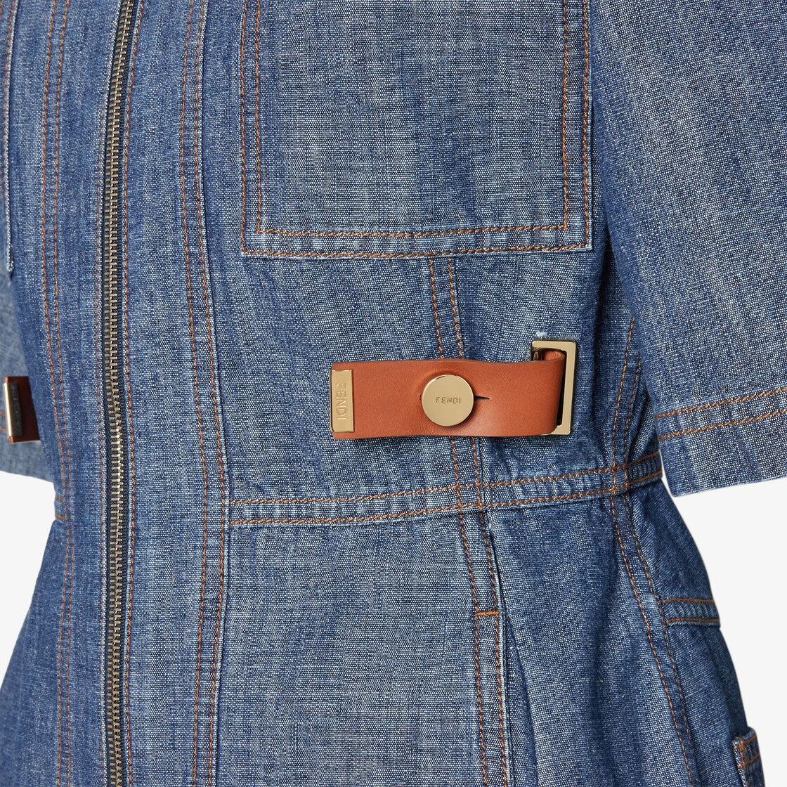 Navy blue chambray dress-FENDI-Verso