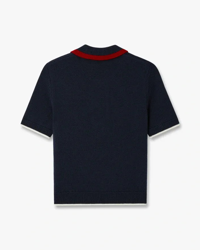 Navy merino short sleeve polo shirt-CASABLANCA-Verso