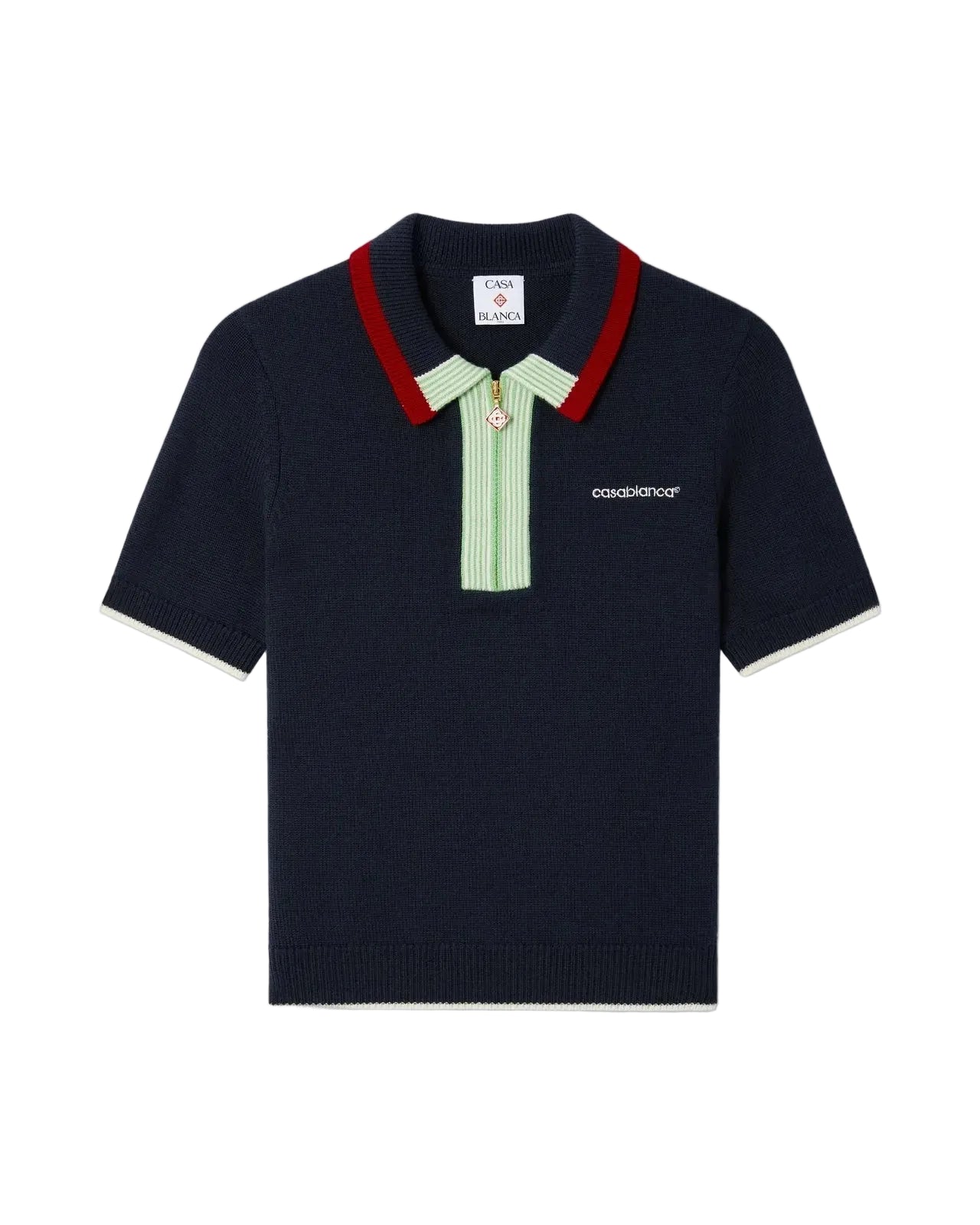Navy merino short sleeve polo shirt-CASABLANCA-Verso