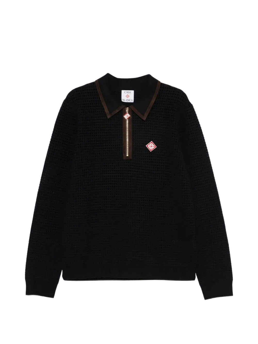 Navy wool waffle stitch long-sleeve polo shirt-CASABLANCA-310427-M-Verso