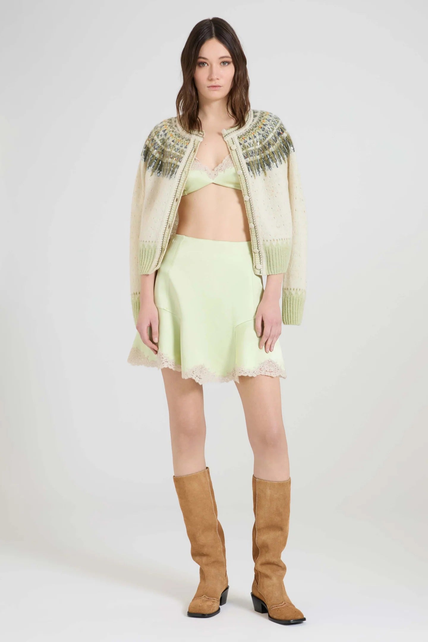 Nordic-Inspired Jacquard Cardigan in Wool, Cashmere and Silk with Crystals-ERMANNO SCERVINO-Verso