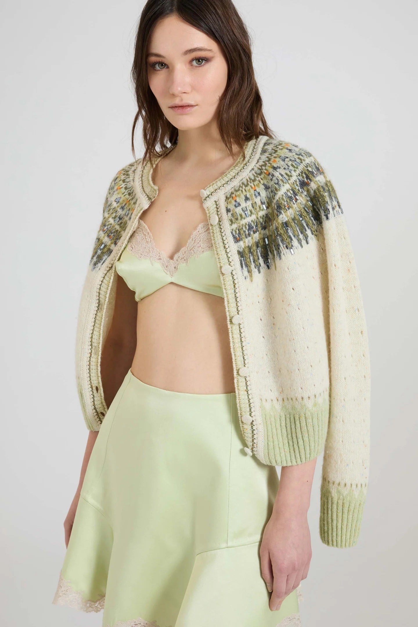 Nordic-Inspired Jacquard Cardigan in Wool, Cashmere and Silk with Crystals-ERMANNO SCERVINO-Verso