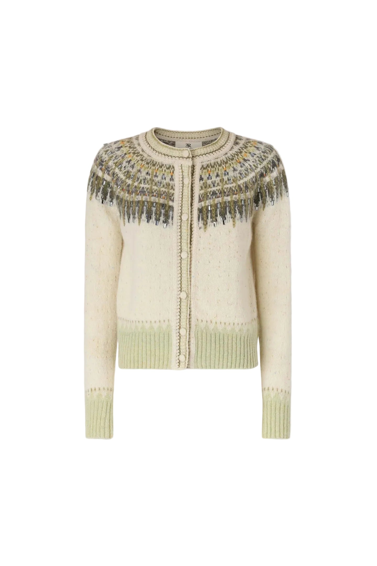 Nordic-Inspired Jacquard Cardigan in Wool, Cashmere and Silk with Crystals-ERMANNO SCERVINO-309470-S-Verso