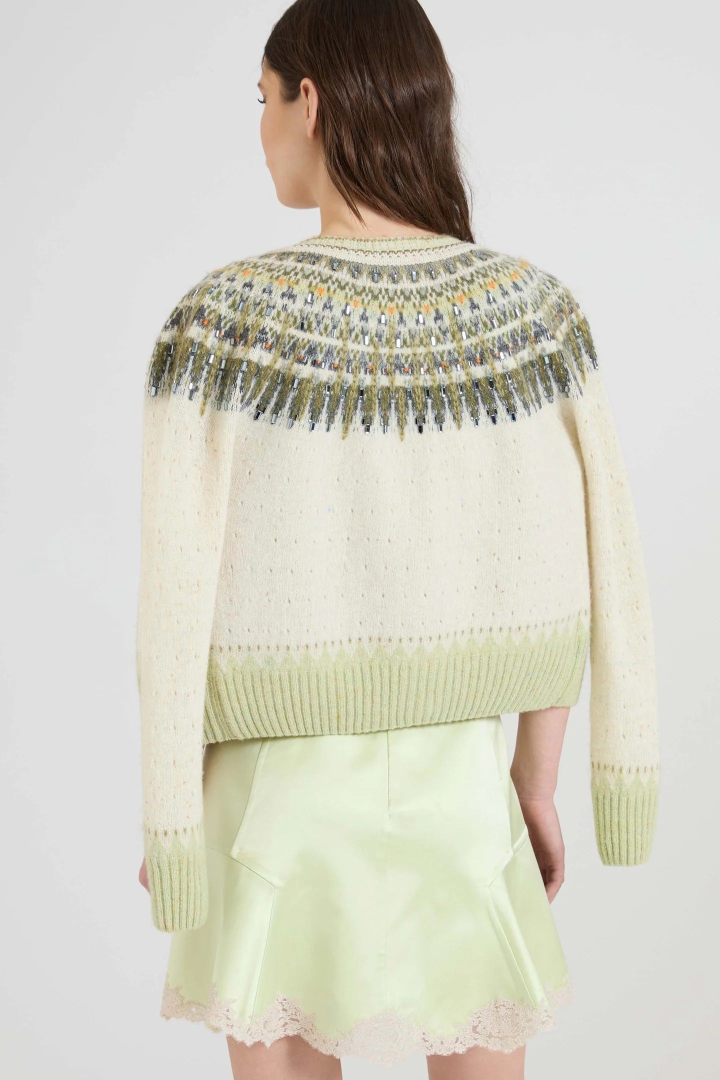 Nordic-Inspired Jacquard Cardigan in Wool, Cashmere and Silk with Crystals-ERMANNO SCERVINO-Verso