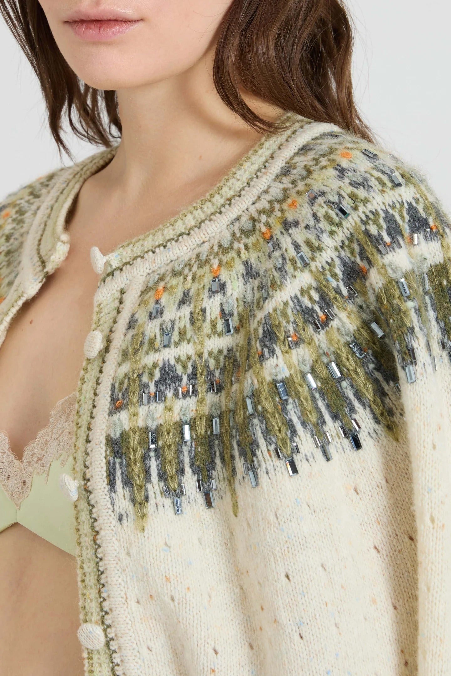 Nordic-Inspired Jacquard Cardigan in Wool, Cashmere and Silk with Crystals-ERMANNO SCERVINO-Verso