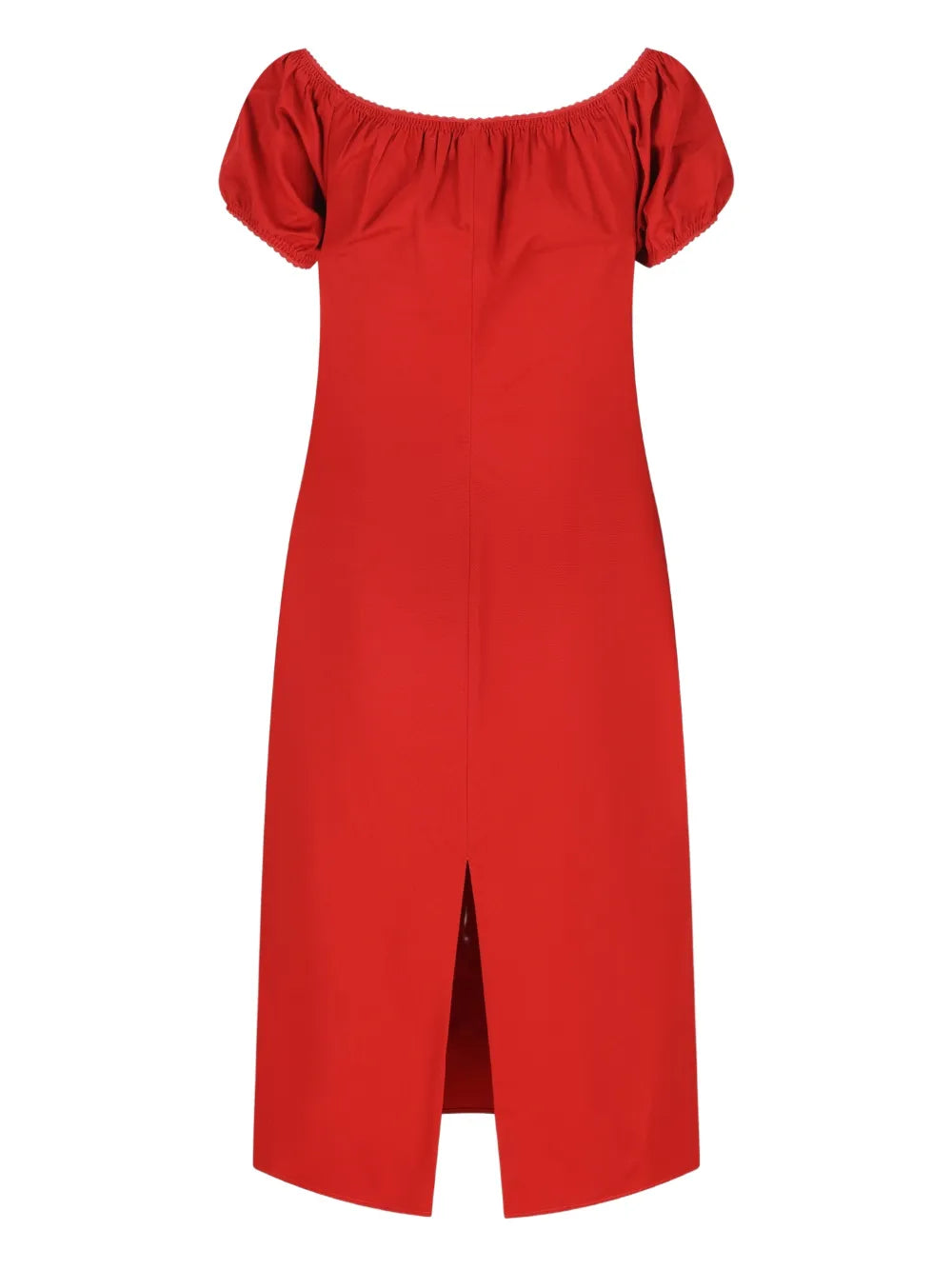 Off-shoulder label-detail midi dress-MIU MIU-Verso