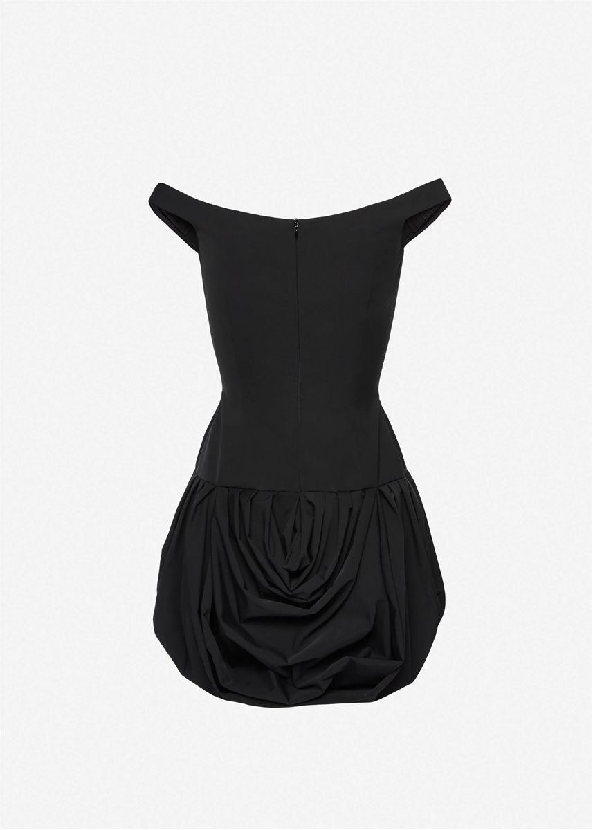 Off-shoulder puff skirt mini dress in black-MAGDA BUTRYM-Verso