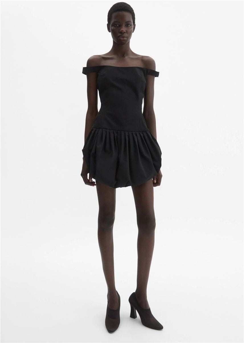 Off-shoulder puff skirt mini dress in black-MAGDA BUTRYM-Verso