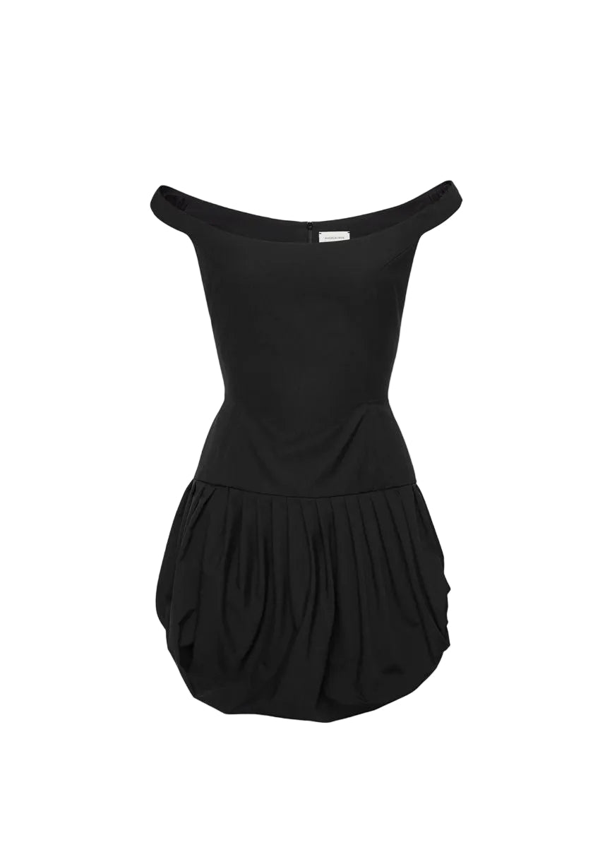 Off-shoulder puff skirt mini dress in black-MAGDA BUTRYM-Verso