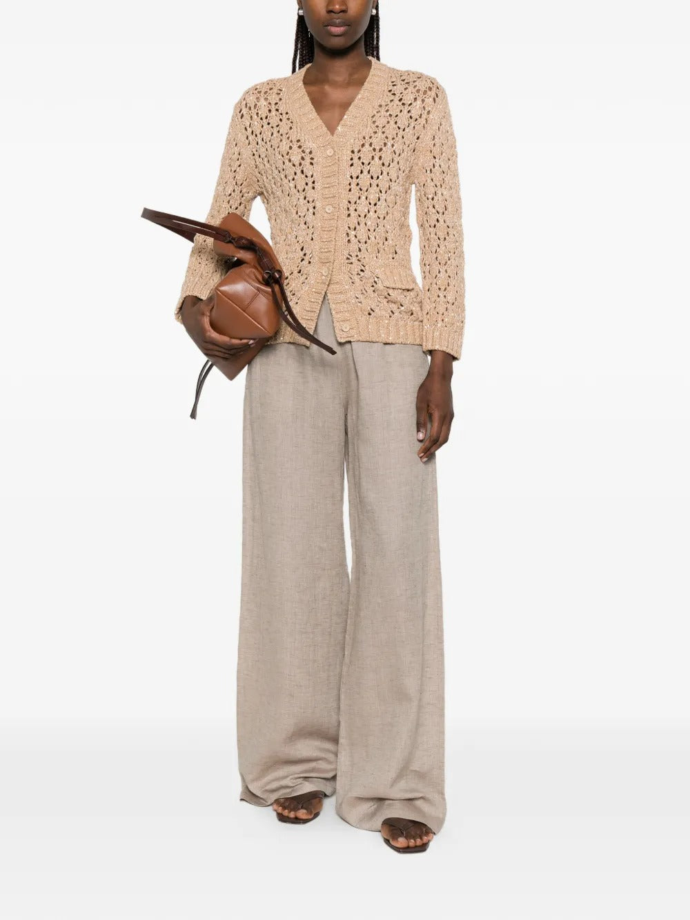 Openwork Flap-Pockets Cardigan-FABIANA FILIPPI-Verso