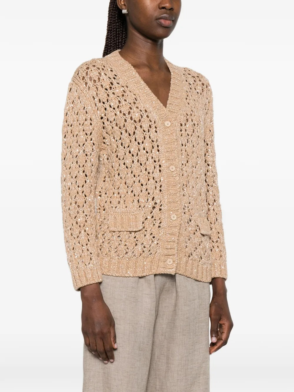 Openwork Flap-Pockets Cardigan-FABIANA FILIPPI-Verso