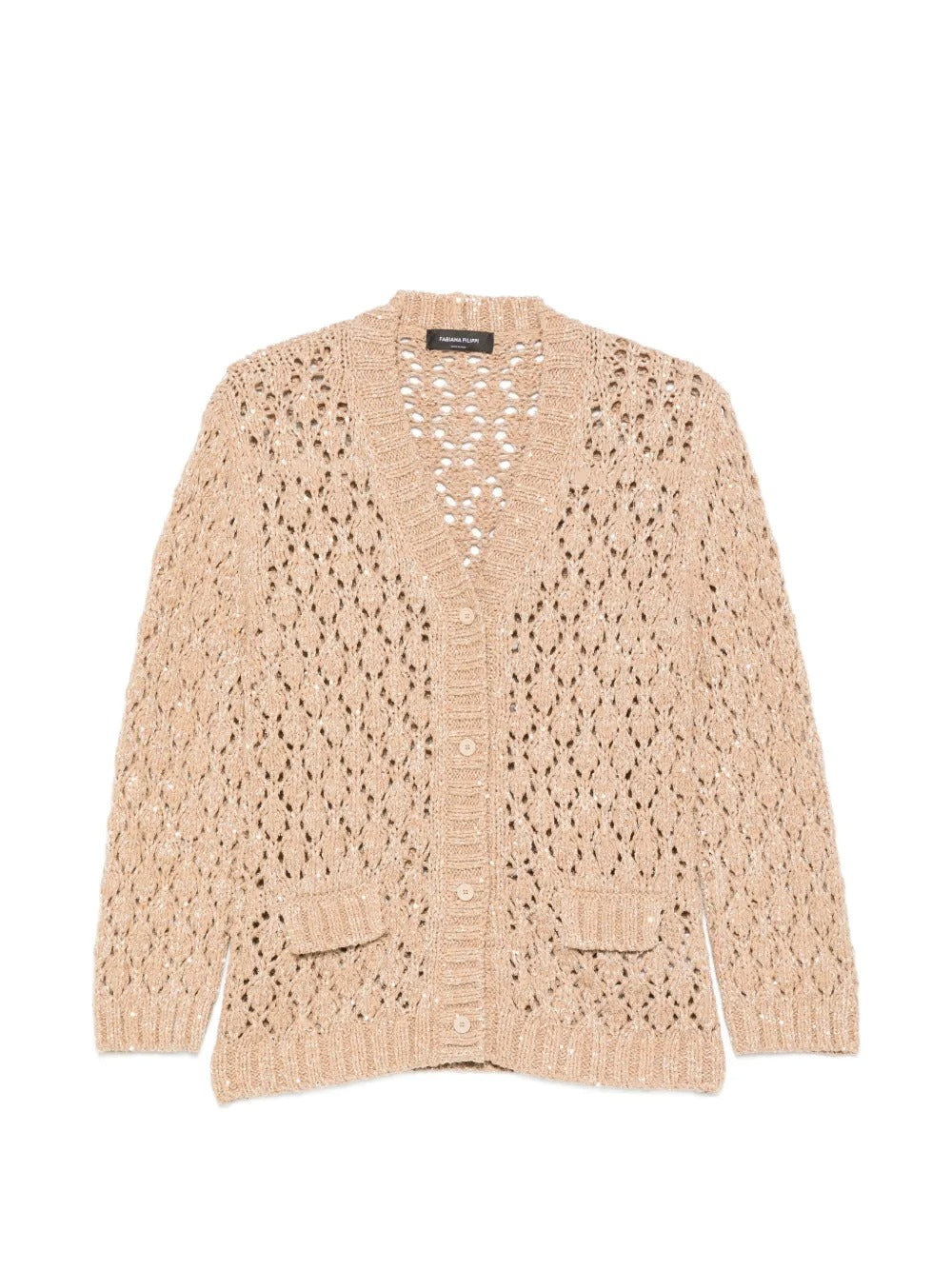 Openwork Flap-Pockets Cardigan-FABIANA FILIPPI-307483-40-Verso