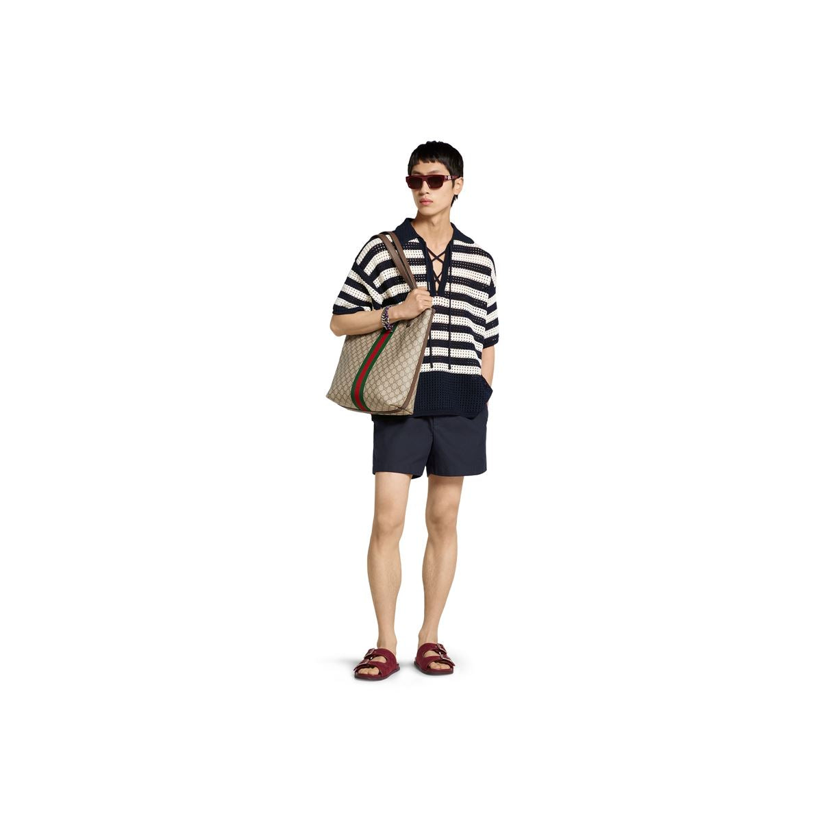 OXFORD COTTON SHORTS WITH EMBROIDERY-GUCCI-Verso