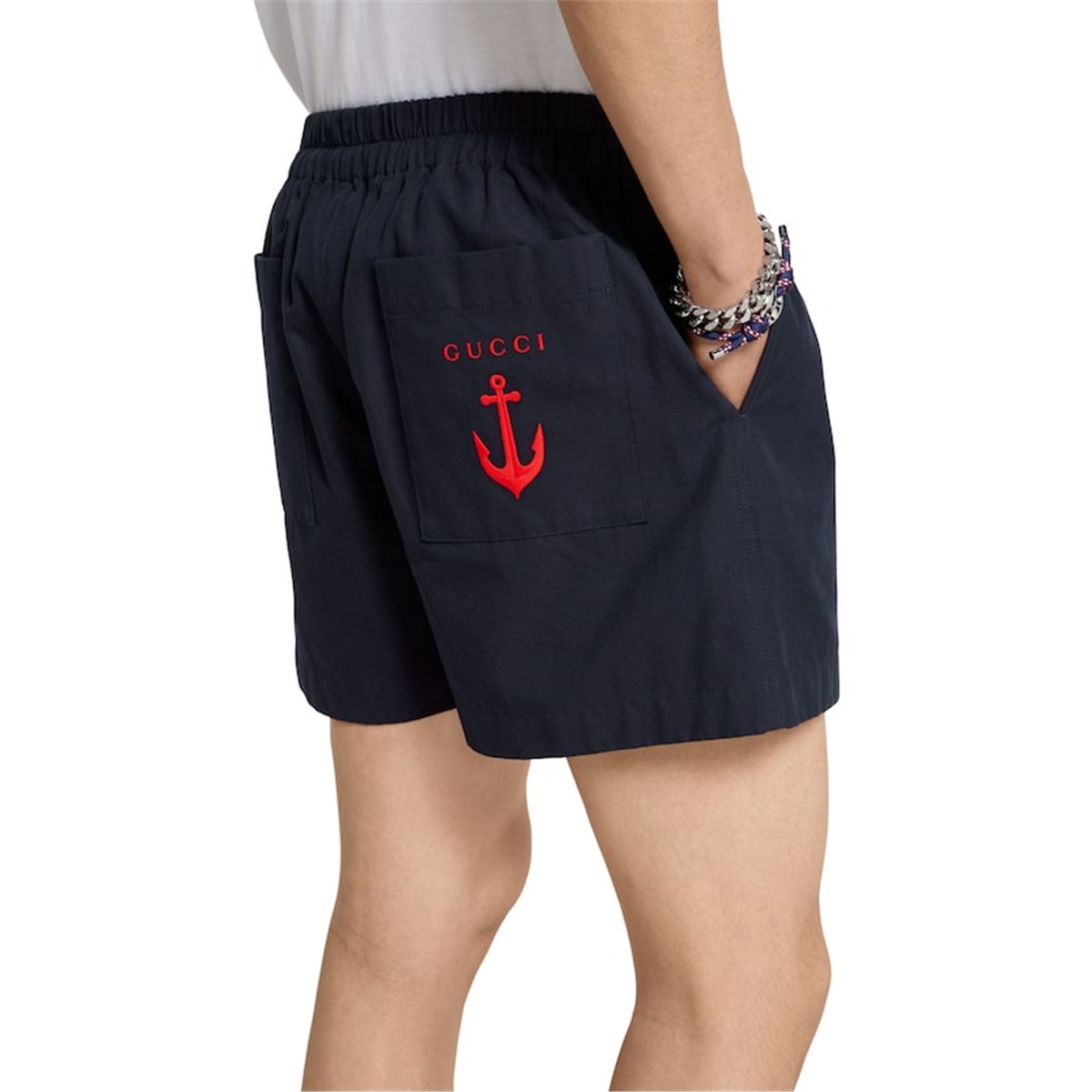 OXFORD COTTON SHORTS WITH EMBROIDERY-GUCCI-Verso