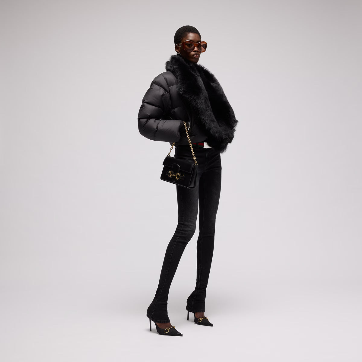 Padded polyester jacket with shearling-GUCCI-Verso